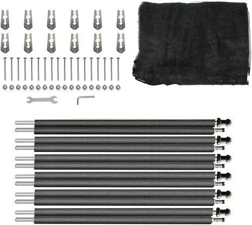 14FT Trampoline Net and Replacemen Poles, with Clamp and Hardware, Enclosure Pole Connecters, Screws and Bolts, Poles Caps Fits Most Trampoline