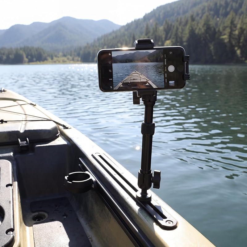 Kayak Phone Holder with Vibration Dampener & 11.5"-17" Aluminum Telescopic Arm, 1" Track Ball Base, 360° Rotation, Camera-Friendly