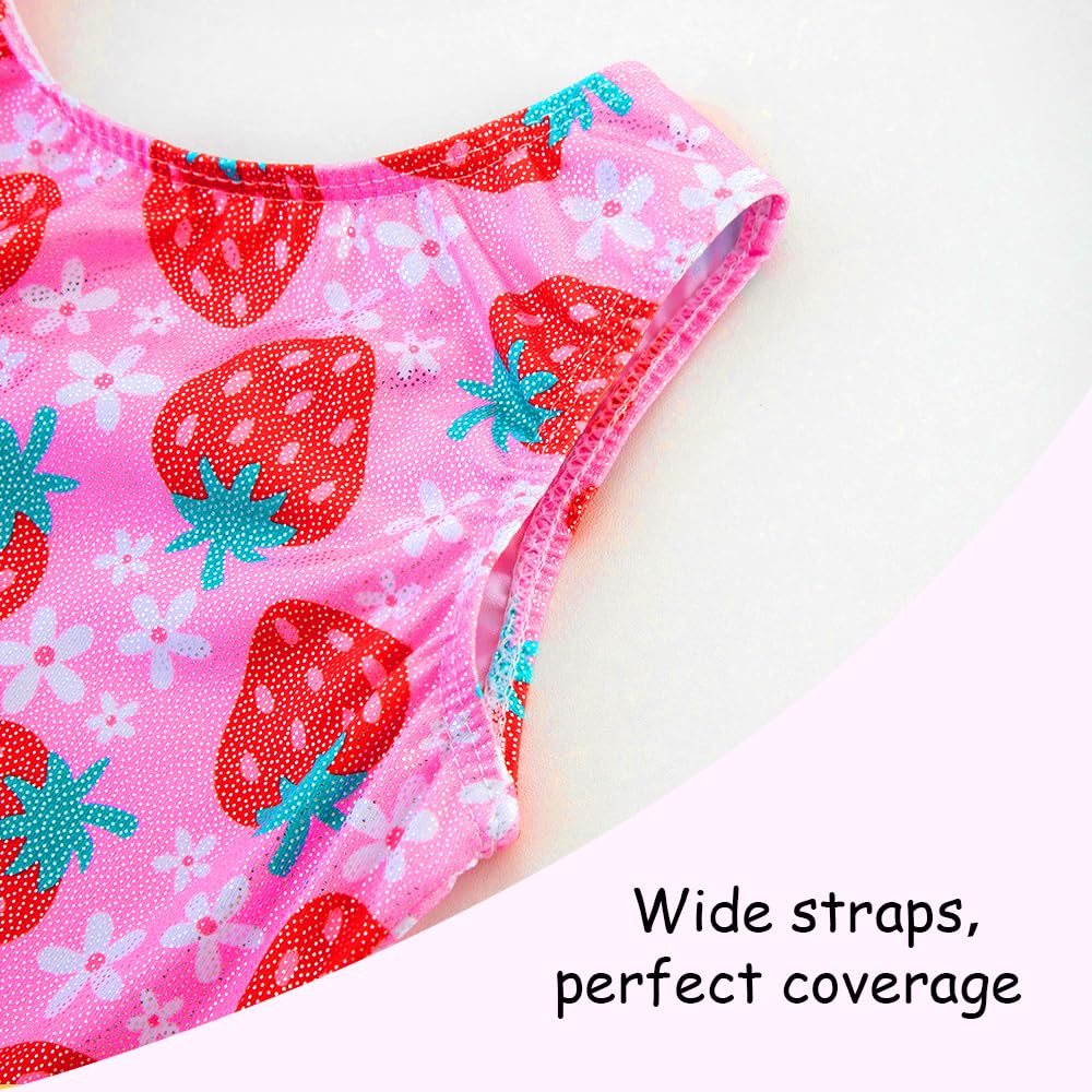 Gymnastics Leotards for Girls Toddler Ballet Dance Tumbling Outfits 9 10 Kids Sleeveless Gymnastic Biketard with Shorts Sparkly Dancwear Unitards Clothes Bodysuit (Pink Strawberry, 9-10 Years)