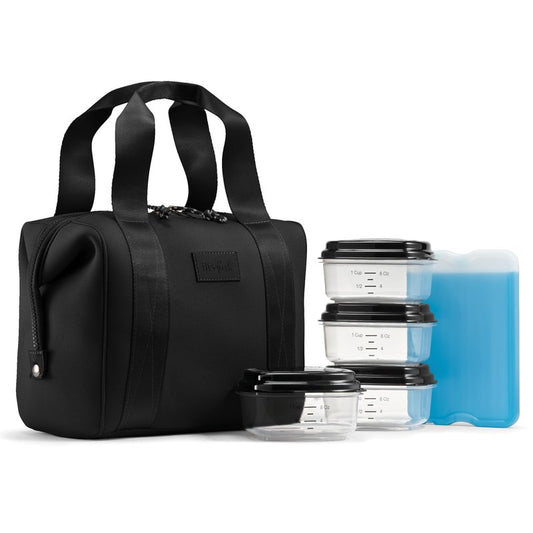 Fit & Fresh Remi Lunch Bag for Women Work – Neoprene Lunch Tote with Containers & Ice Pack, Reusable Meal Prep Lunch Box, Large Capacity, Machine Washable, Black