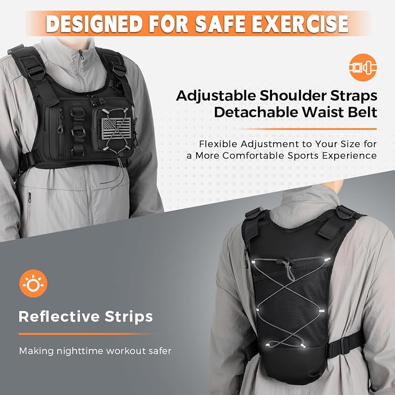 Outdoor Hydration Vest with 2.0L Bladder - Lightweight, Breathable Chest Pack (Black) for Running, Cycling, Hiking