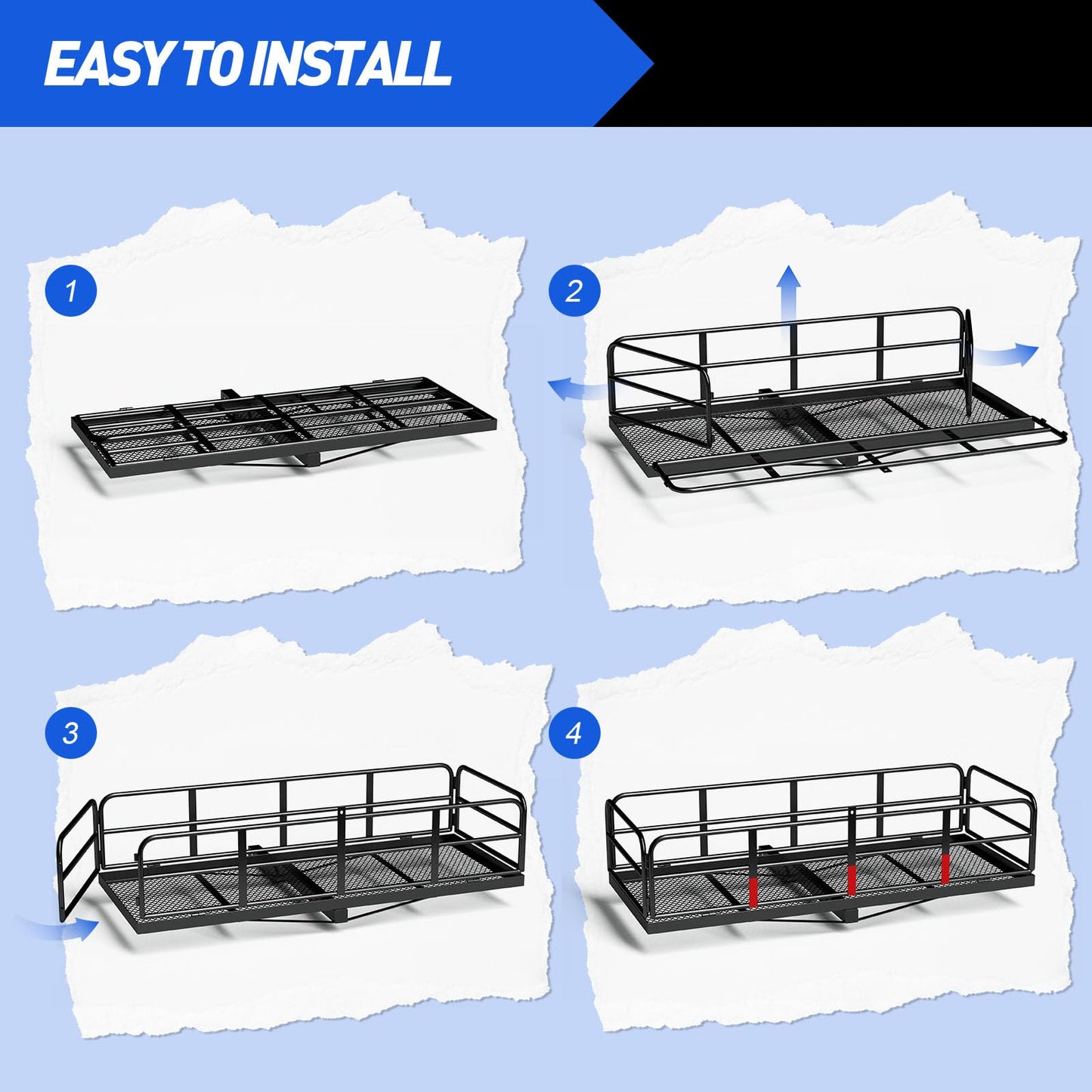 FORWODE 500 LBS Hitch Cargo Carrier Basket, 60"x24"x14" Folding Hitch Cargo Carrier Rack with High Side Rail for 2 Inch Receiver, Car Rack Rear Luggage Basket with Cargo Net