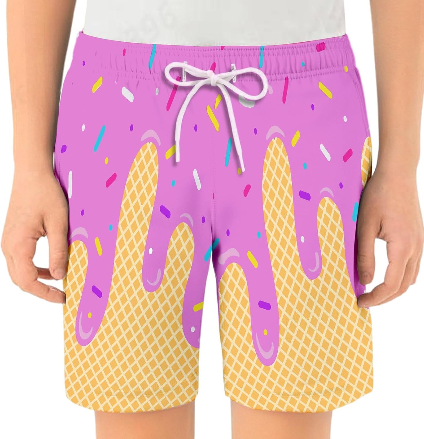 Ice Cream Boy Baseball Shorts Waffle Or Cone Preppy Shorts,Kids Youth Ice Cream Drip Track Short Pants