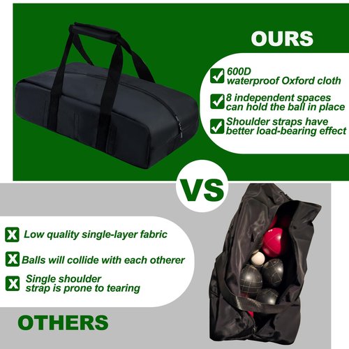 Upgraded Bocce Ball Carry Bag with 8 Compartments 17 * 9inch Heavy Duty Bocce Set Carry Bag Waterproof Oxford Cloth Portable Bocce Storage Organizer Case for Lawn Beach Yard Outdoor Game Set(Bag Only)