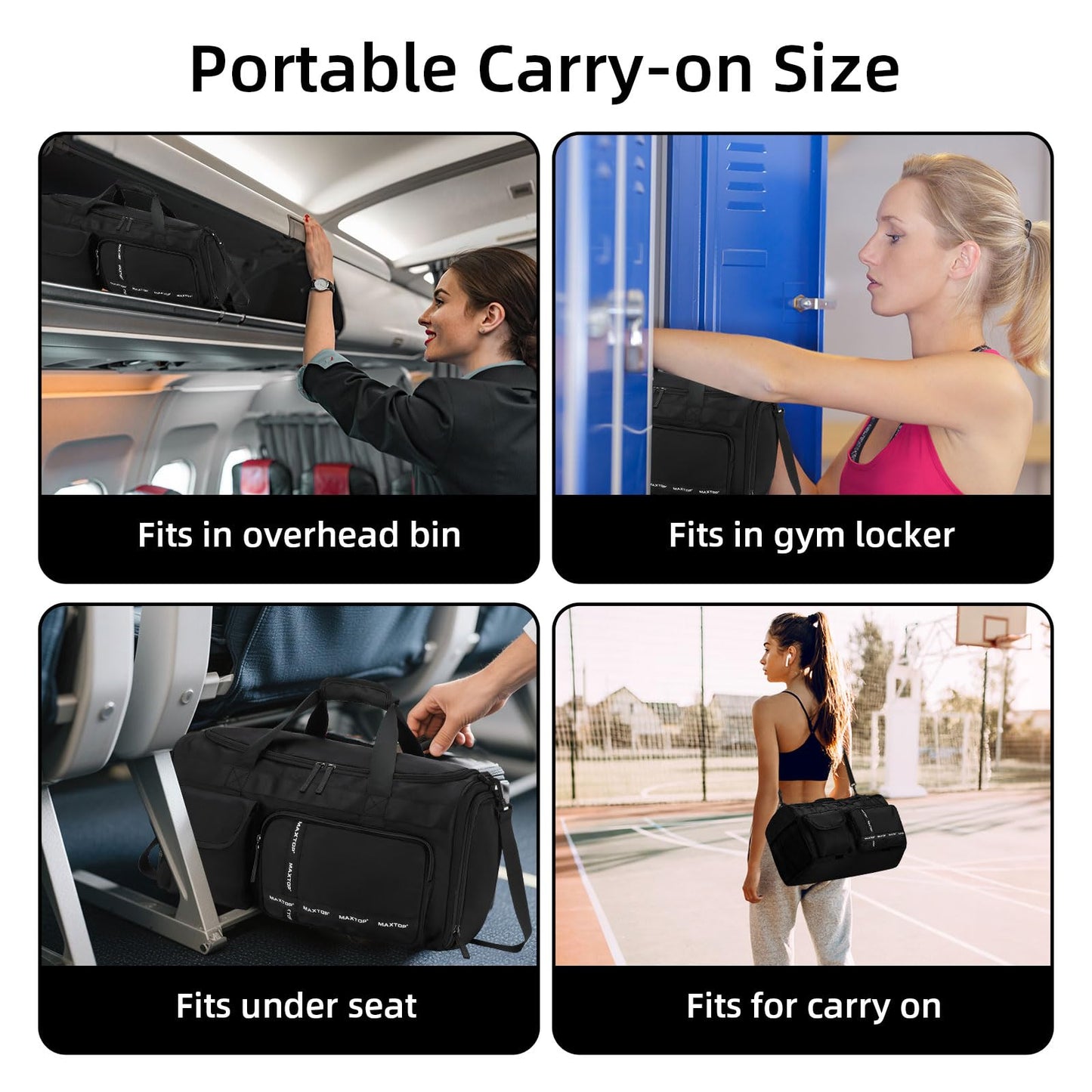 MAXTOP Small Gym Bag for Men Women with Shoe Compartment Wet Dry Separation Black Carry on Mini Duffle Bag for Travel Sports Yoga Fitness Weekend Outdoor Activities