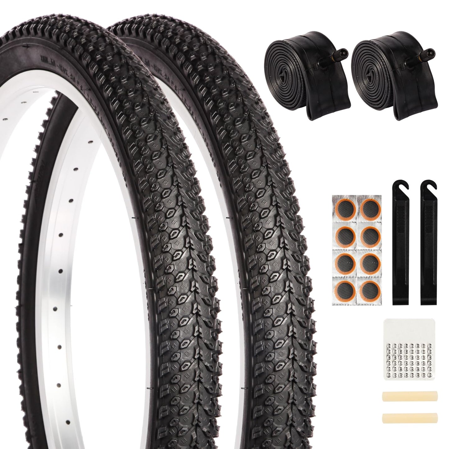 2 Pack 20" x 1.95" Mountain Bike Tire Set, 20 inch Folding Replacement Puncture-Resistant Bicycle Tires with 20 x 1.75-2.125 inch Bike Inner Tubes and Repair Tool Kit for Mountain Bike, Off-Road Bike