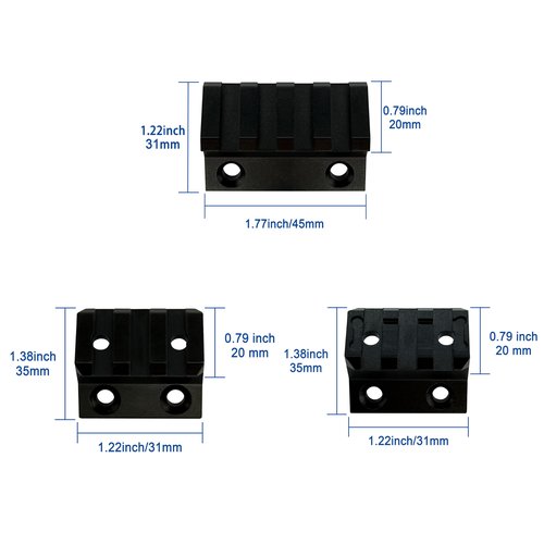 LEGEED 45 Degree Offset Mount, 3 4 Slots fit for Mlock Single Picatinny Rail (3 Pack)