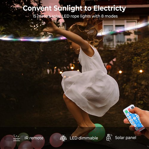 Lyromix Trampoline Accessories Kit, Trampoline Sprinkler, 50FT Solar Lights and Stakes, Non-Damaging to Net, Features 8 Light Modes, Compatible with 8 10 12 14 15 16FT Trampolin