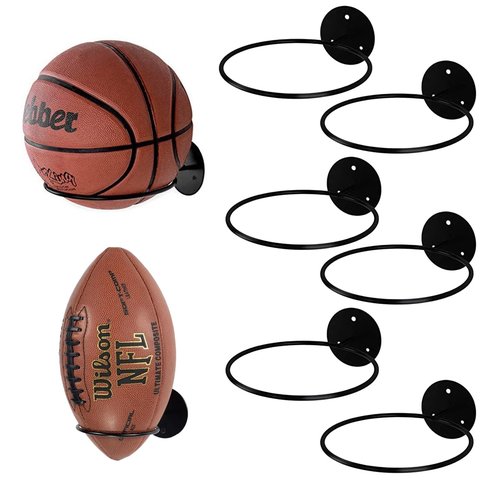 QBXMY7 8 Pcs Wall Mount Ball Holder | Basketball/Football/Volleyball Storage Rack | Heavy Duty Sports Room Decor with Detachable Design