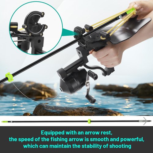 ZHUOCE Fishing Slingshot Kit with Reel Wrist Support Slingshot for Adult Archery Catapult with Arrows Fishing Darts and Rubber Bands Steel Smmo