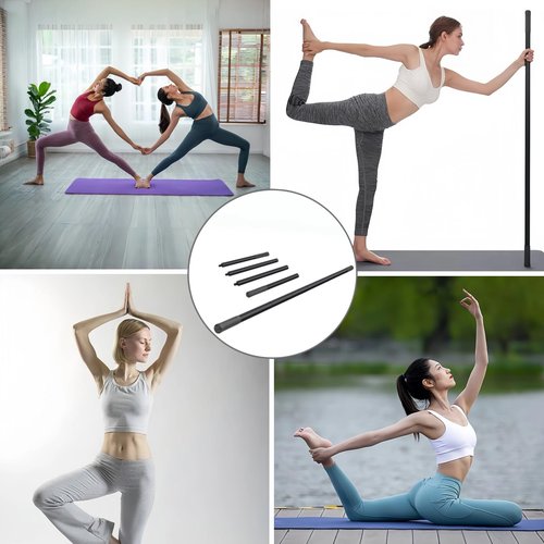 AmoreTempo Yoga Stick for Mobility, 5ft Adjustable Stretching Stick with 4 Steel Rods & Foam Grip Handles Stainless Steel Exercise Stick for Fitness, Physical Therapy, Balance Pole, Posture Correction