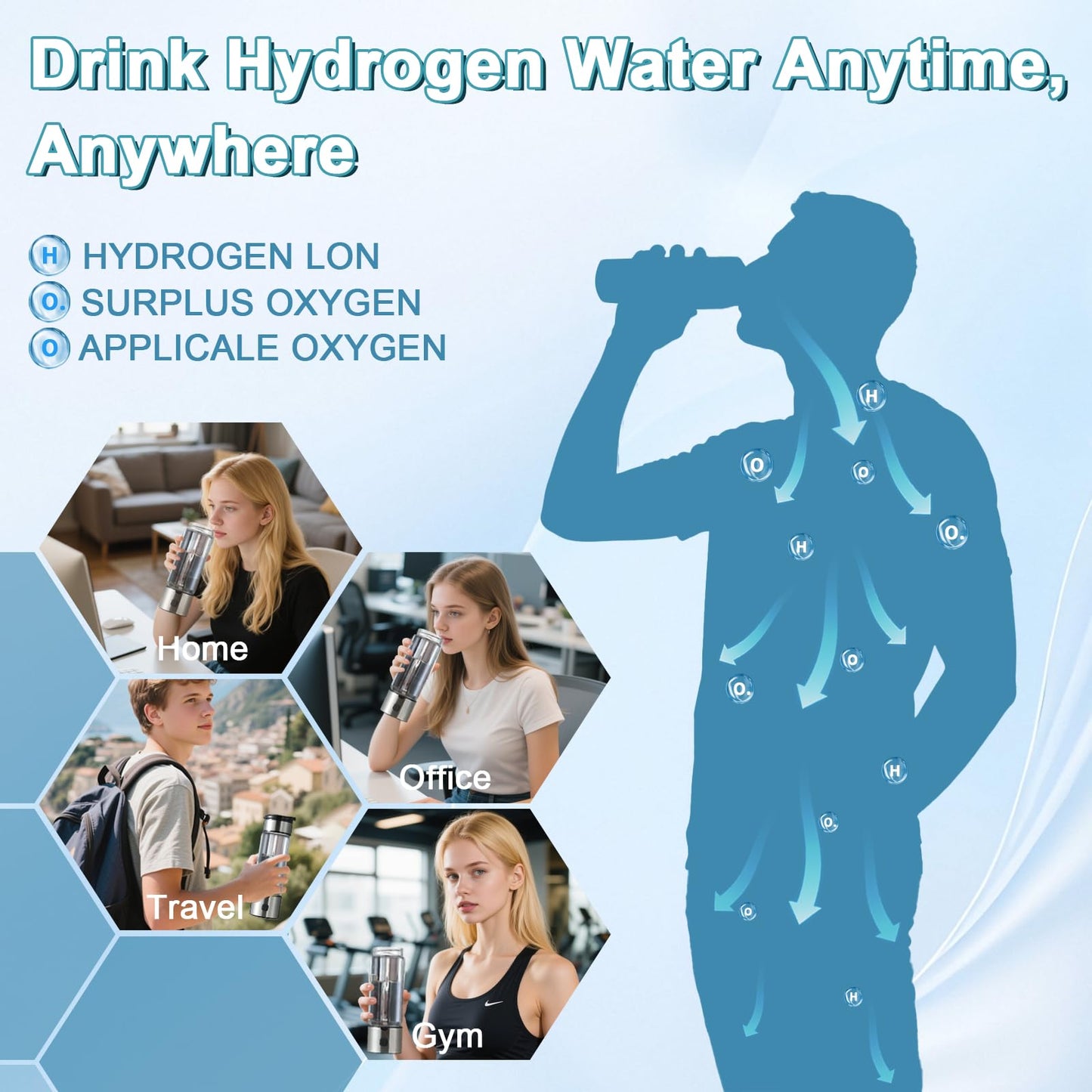 Hydrogen Water Bottle Generator, Hydrogenated Water Bottle with SPE PEM Tech, Portable Hydrogen Water Machine, Hydrogen Bottle, Ionized Hydrogen Water