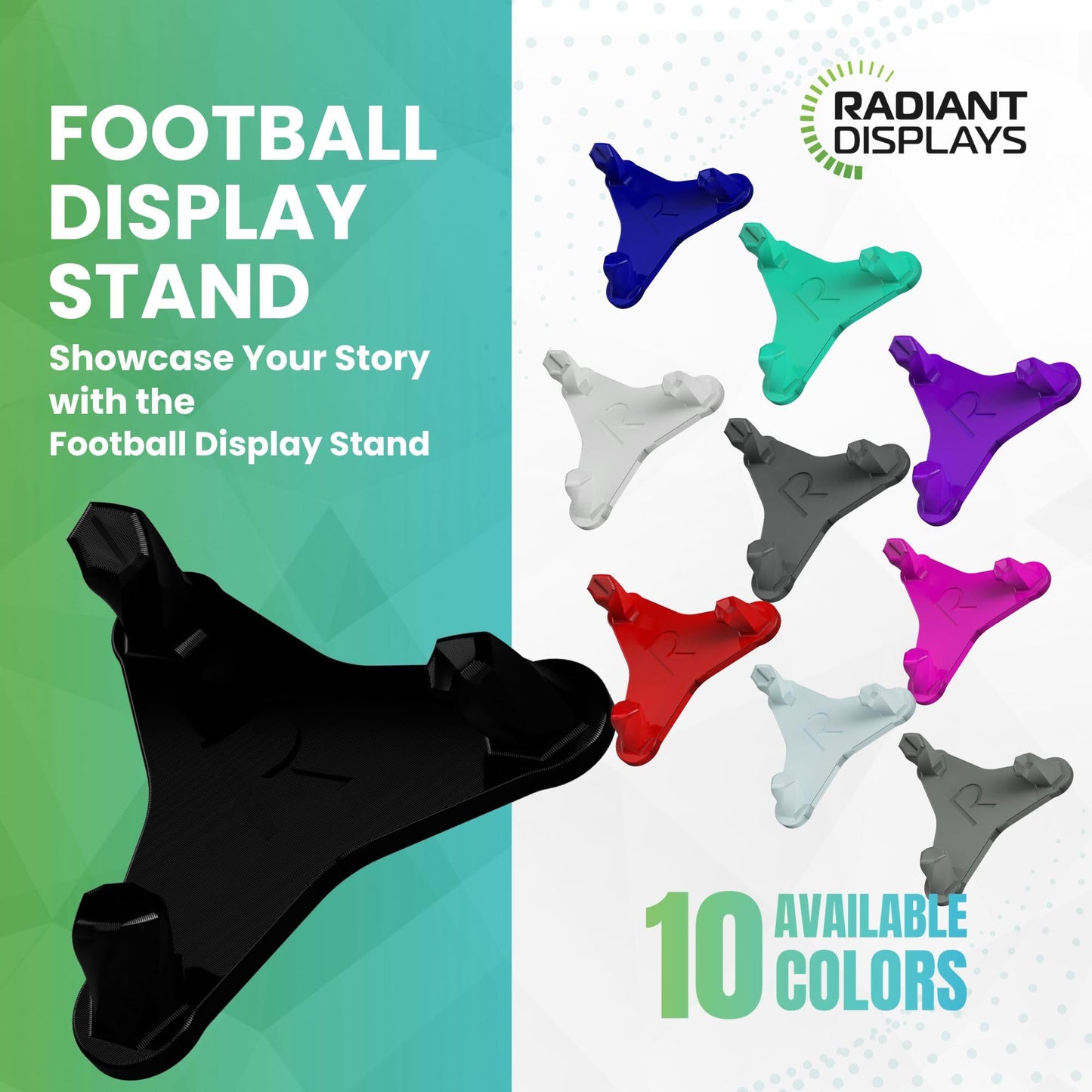 Radiant Displays Football Display Stand – Black – Premium Holder for Footballs & Rugby Balls – Vertical & Horizontal Display – Made in USA – Showcase Autographed, Signed & Collectible Balls