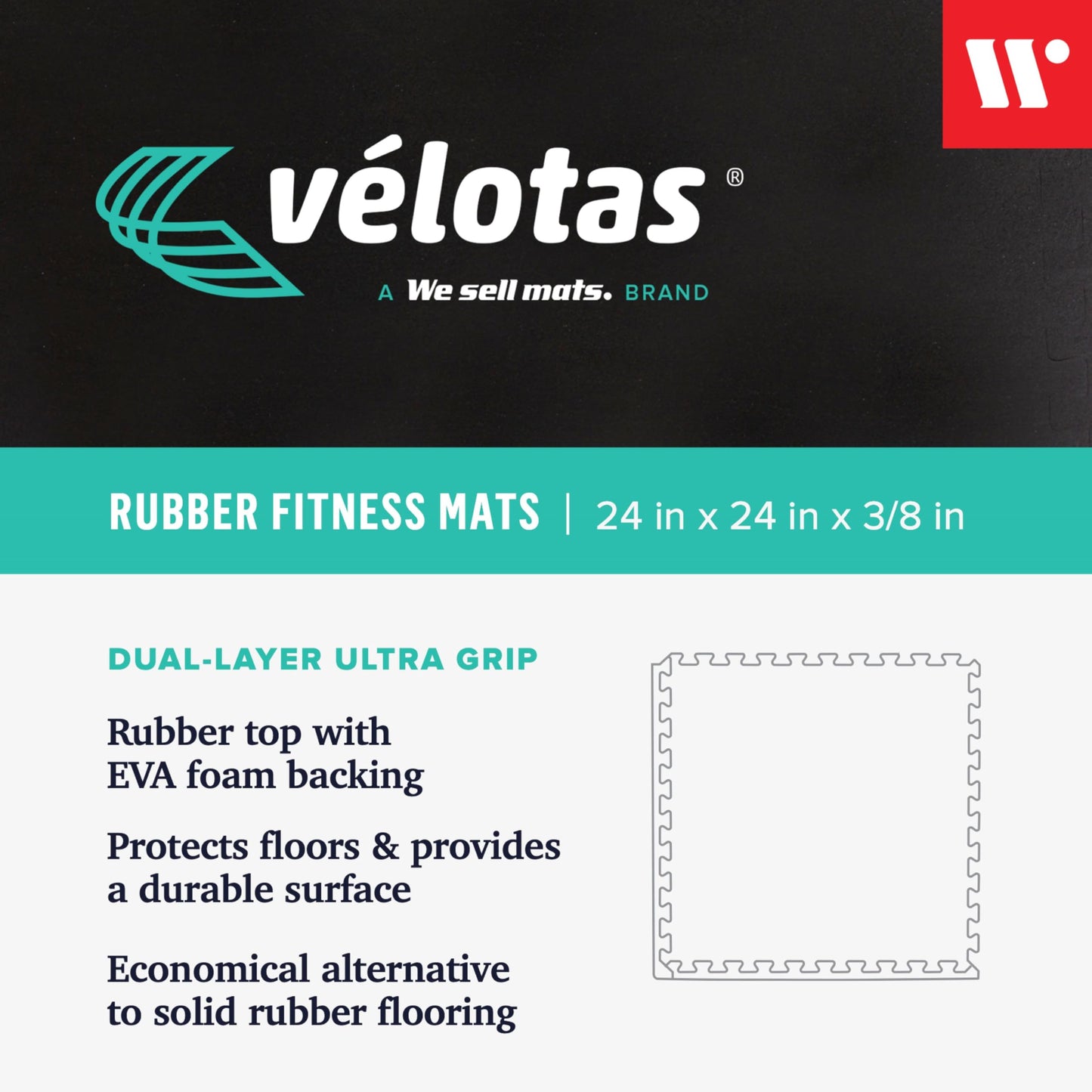 We Sell Mats 3/8-Inch Thick Interlocking Foam Tiles with Rubber Top - Personal Fitness Mat, EVA Foam Puzzle Floor Tiles, For Home Gym Workouts, 24 in x 24 in