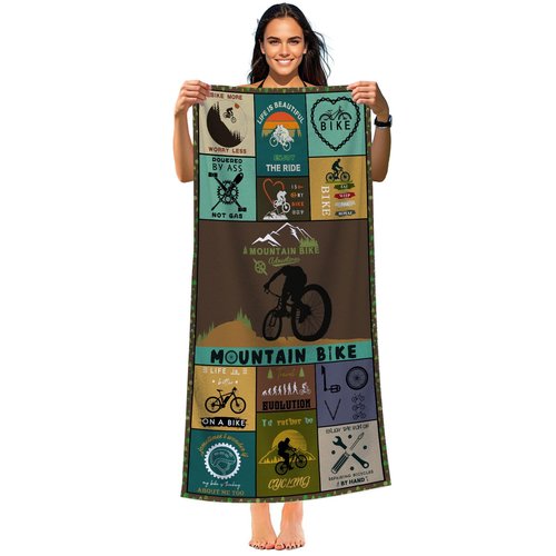 Gift for Bicycle Enthusiasts, Bike Gifts, Mountain Biking Gifts, Oversized Pool Beach Towels for Women Men Summer Gifts, Quick Dry Bath Towels for Vacation, Swim & Camping (Bike Towels, 31.5" x 63")