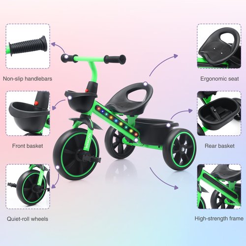 Youthkkee Toddler Tricycle with Light for 2-5 Year Olds - Fun & Safe Kids Trike with Gift, Ideal for 18 Months to 5 Year Old Girls & Boys