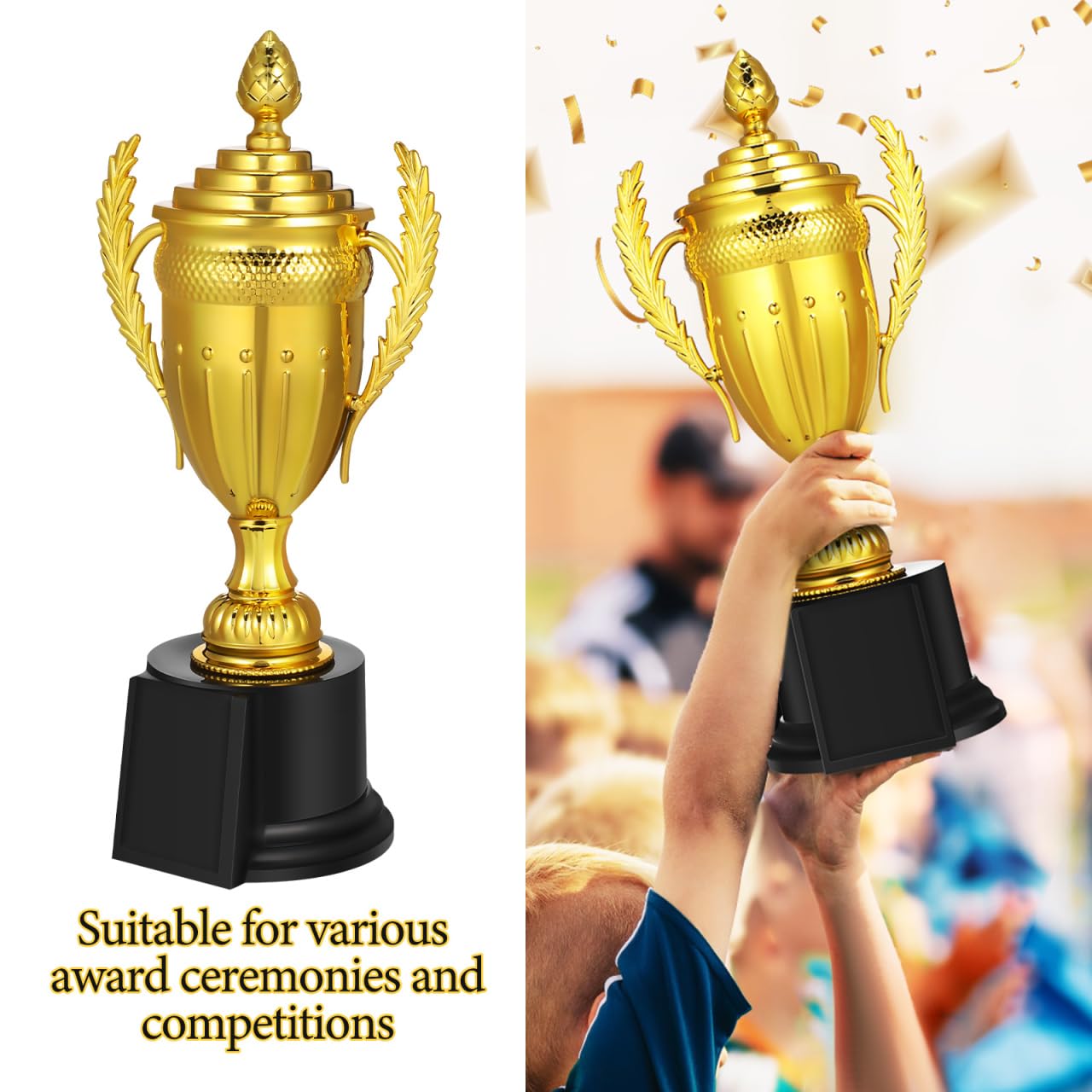 NOLITOY Large Gold Trophy Cup with Lid, 10.6 Inch Award Trophy for Soccer Football Sports Competitions, Office Decorations, and Outdoor Activities