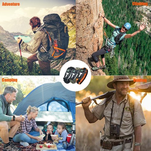 DIHAIMI Paracord Survival Bracelet (3 Pieces), Practical Five Functions, Fire Starter, Loud Whistle, Reliable Compass, Rope Cutter, Reliable Paracord, Black & Camo & Orange+Black