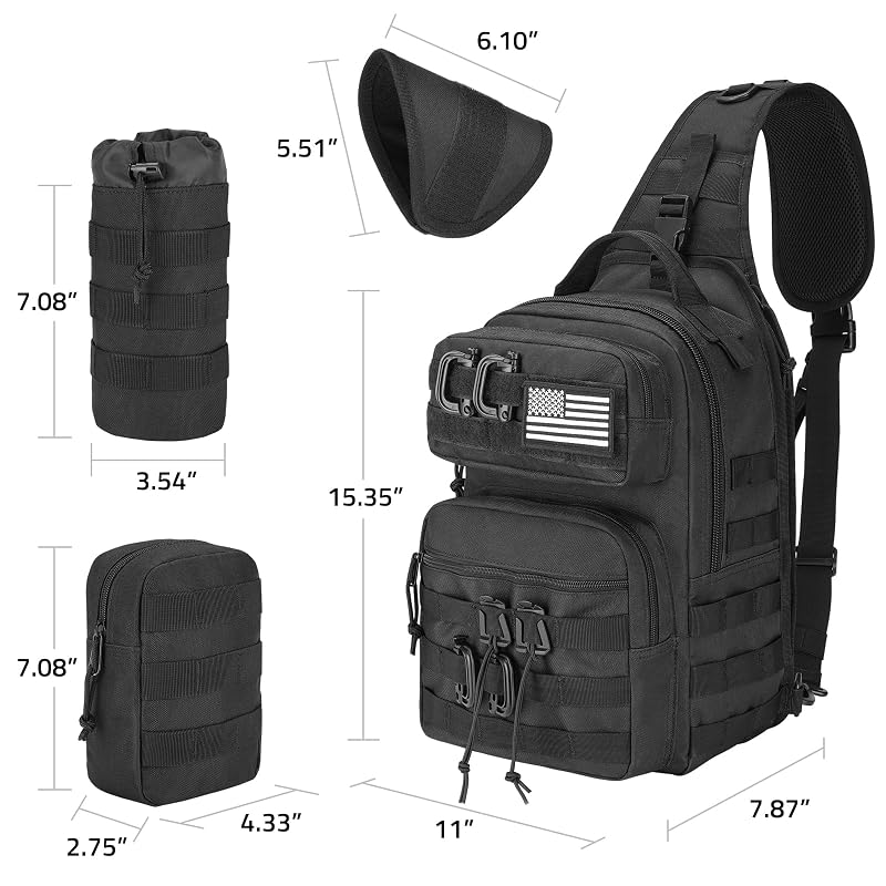 CVLIFE Sling Bag for Men Black Tactical Crossbody EDC Shoulder Bag