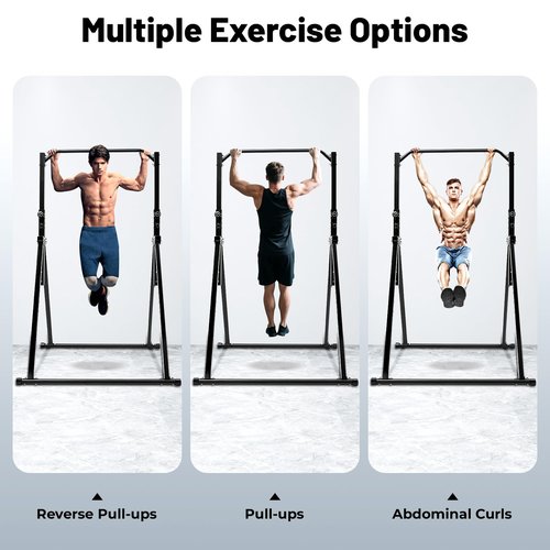 JLYNOWPT Power Tower Pull Up Bar Station Foldable Pull Up Rack Dip Station 5.74-7.55ft Height Adjustable Home Strength Training Fitness Workout Equipment, Up to 440lbs (No double bar)