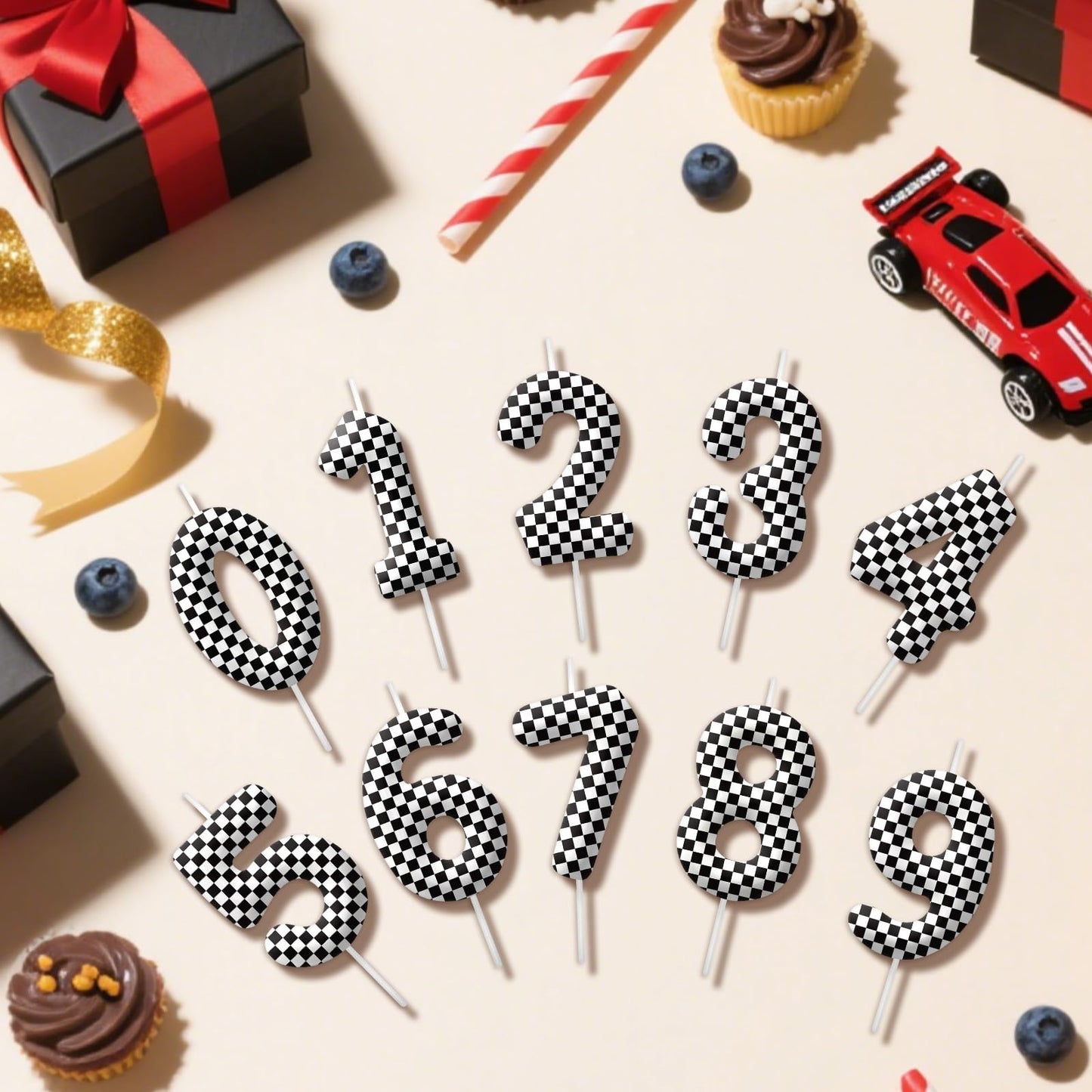Racing Cars Number 70 Birthday Candles, Black White Checkered Flag Themed Cake Topper for Boys Girls, Cake Decorations for Birthdays, Race Car Theme Party Supplies, Candles for Party Decorations