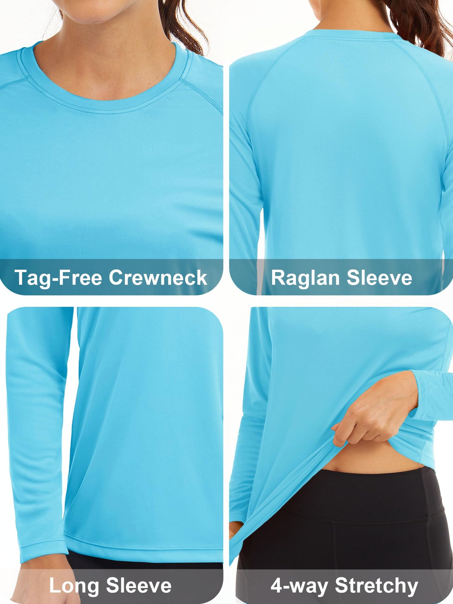 MAGCOMSEN Women Long Sleeve UV Shirt Running Rashguard Summer Tee Tops for Women Fishing Workout Tops for Women Ice Blue