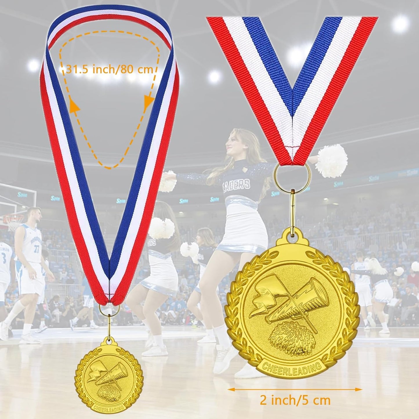 12 Pieces Gold Medals for Awards - Winner Medal Metal with Neck Ribbon Prizes for Kids, Adults, Sports Day, Spelling Bees, Competitions, Party, 2 Inches