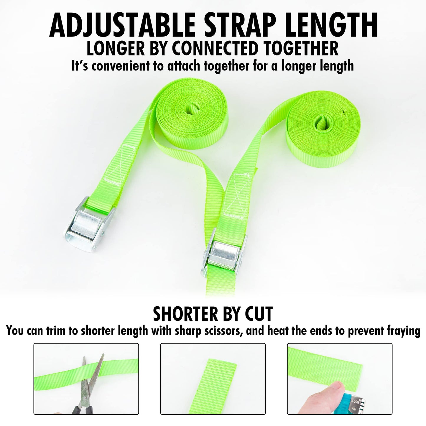 Cartman 1" x 12 ft Lashing Straps, 6 Pack, 600 lb Break Strength, Green
