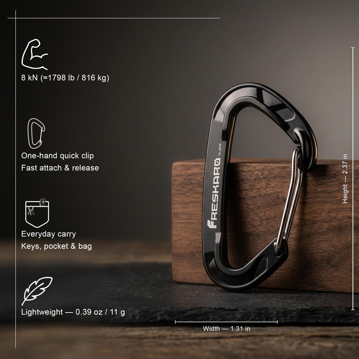 FresKaro 5pcs Nano Carabiner Clips, 8kN 1798lbs, Small Sturdy, Reliable Time-Tested Strong Spring Wiregate, Mini Size 2.37inch, Choice of 5colors
