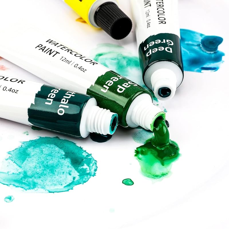 Amazon Basics Vibrant Watercolor Paint Set Tubes - 24 Colors, 0.4oz Each, Easy to Mix