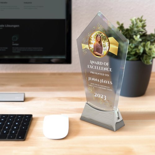 9 1/4" Personalized Award Glass Plaque, Personalized Plaque as Awards and Trophies, Glass Awards Plaques as Retirement and Employee of the Month Plaque, Appreciation and Leadership Gifts L (Design 6)