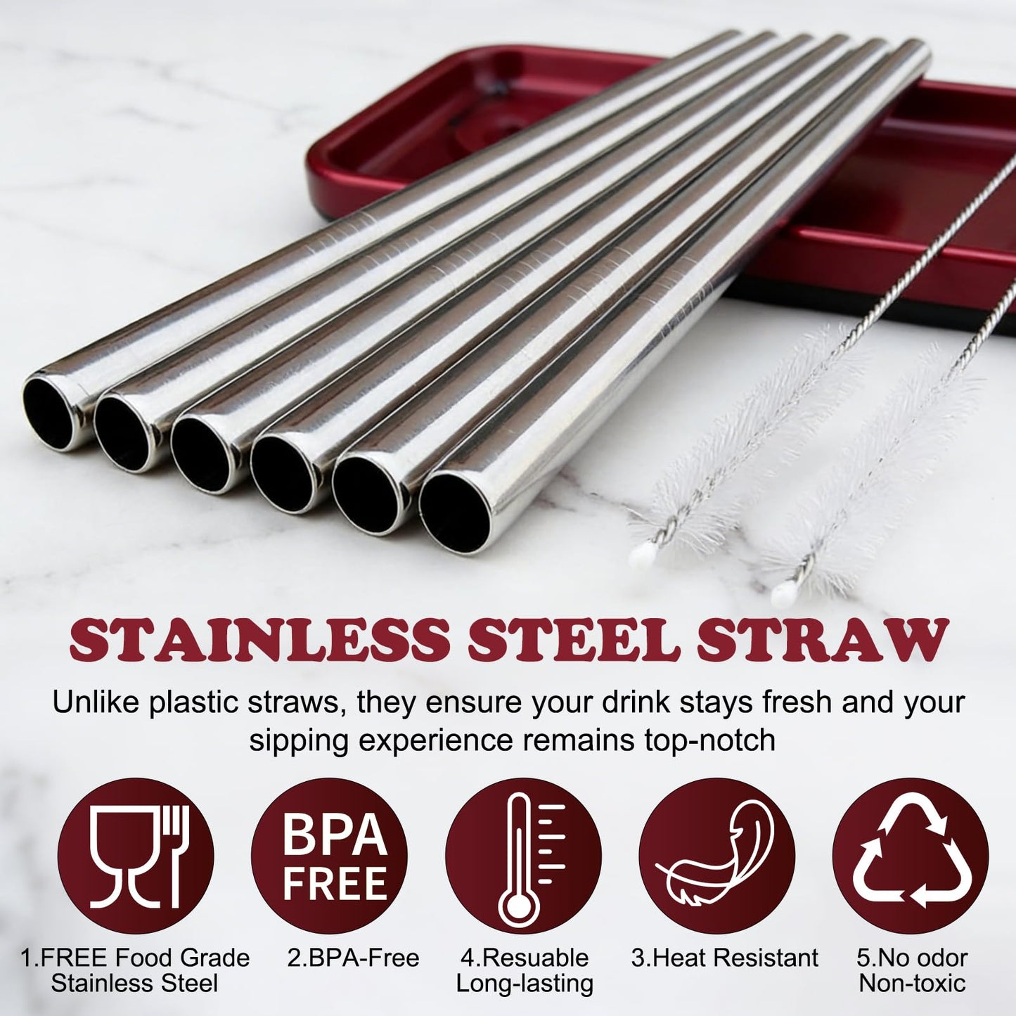 Mity rain 8PCS Metal Straw for Owala FreeSip Sway 30oz Water Bottle -Stainless Steel Straws for Owala Water Bottle (Stainless Steel)