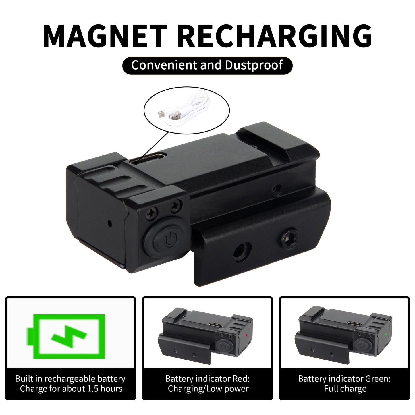 KASENTE Red Laser Sight, Low Profile Picatinny Mount Red Beam Sight, Ambidextrous Control, Class II(Power <3mW) Rechargable