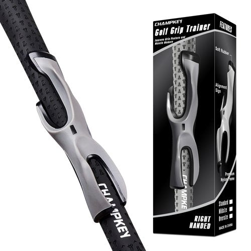 CHAMPKEY Professional Golf Grip Trainer - Perfect Golf Training Aid for Proper Hand Positioning and Grip - Suitable for Standard Size Golf Grip - Right Handed (Gray,Standard)
