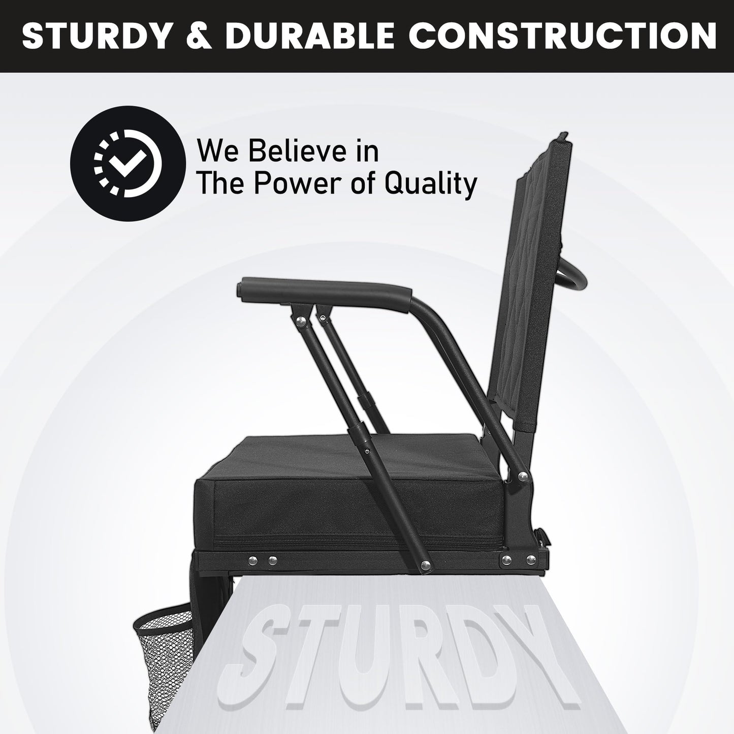 Sheenive Stadium Seats for Bleachers with Back Support (1 Pack) - 2.8'' Thick Wide Cushion & Padded Armrests, Cup Holder, Pockets, Carry Strap for Sports Events