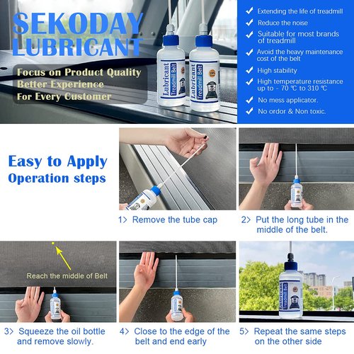 SEKODAY Silicone Treadmill Belt Lubricant/Lube Kit - 8.4 Oz/Performance with 2 Application Tubes and 2 Precision Tip Caps to Controlled Flow - No Odor & No Propellants - Easy to Apply…
