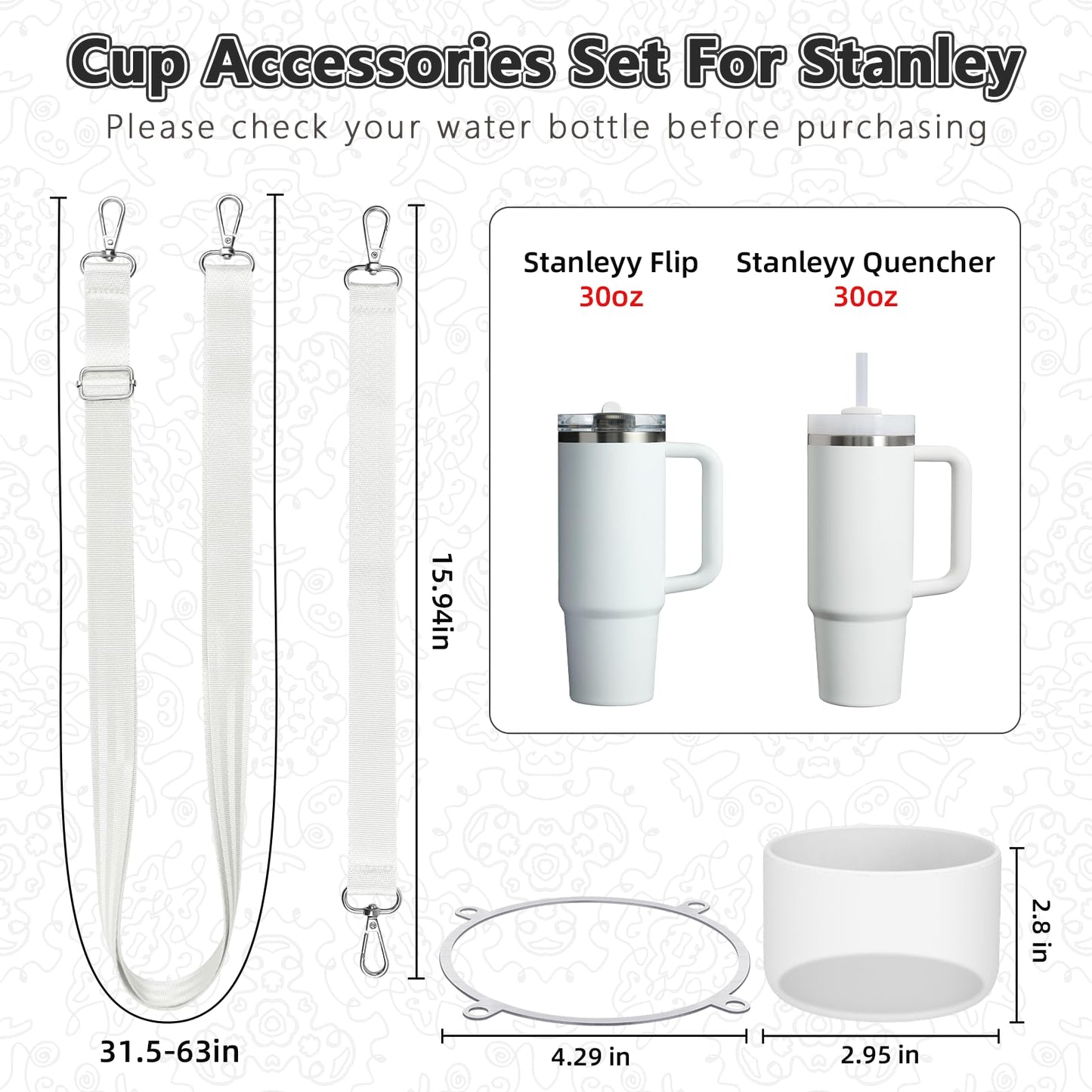 Cup Accessories Set Compatible with Stanley H2.0 & Protour 30oz 40oz, Includes Protective Boot, Shoulder Strap & Handle Strap, Handle Shoulder Carrying Strap for Women Men