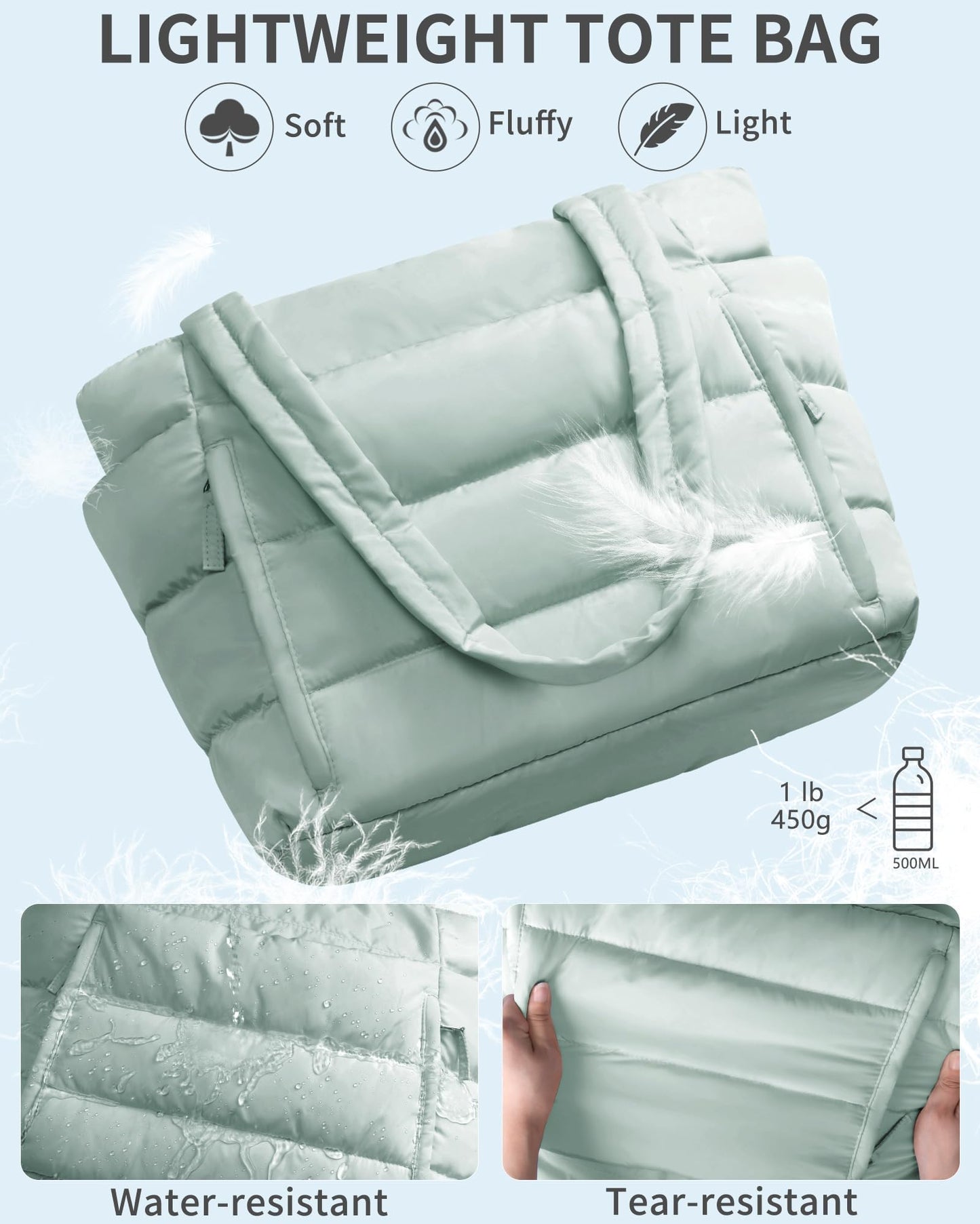 Bagstellar Puffer Tote Bag for Women, Lightweight Puffy Work Handbag Teacher Nurse Quilted Shoulder Bag for School Travel Gym