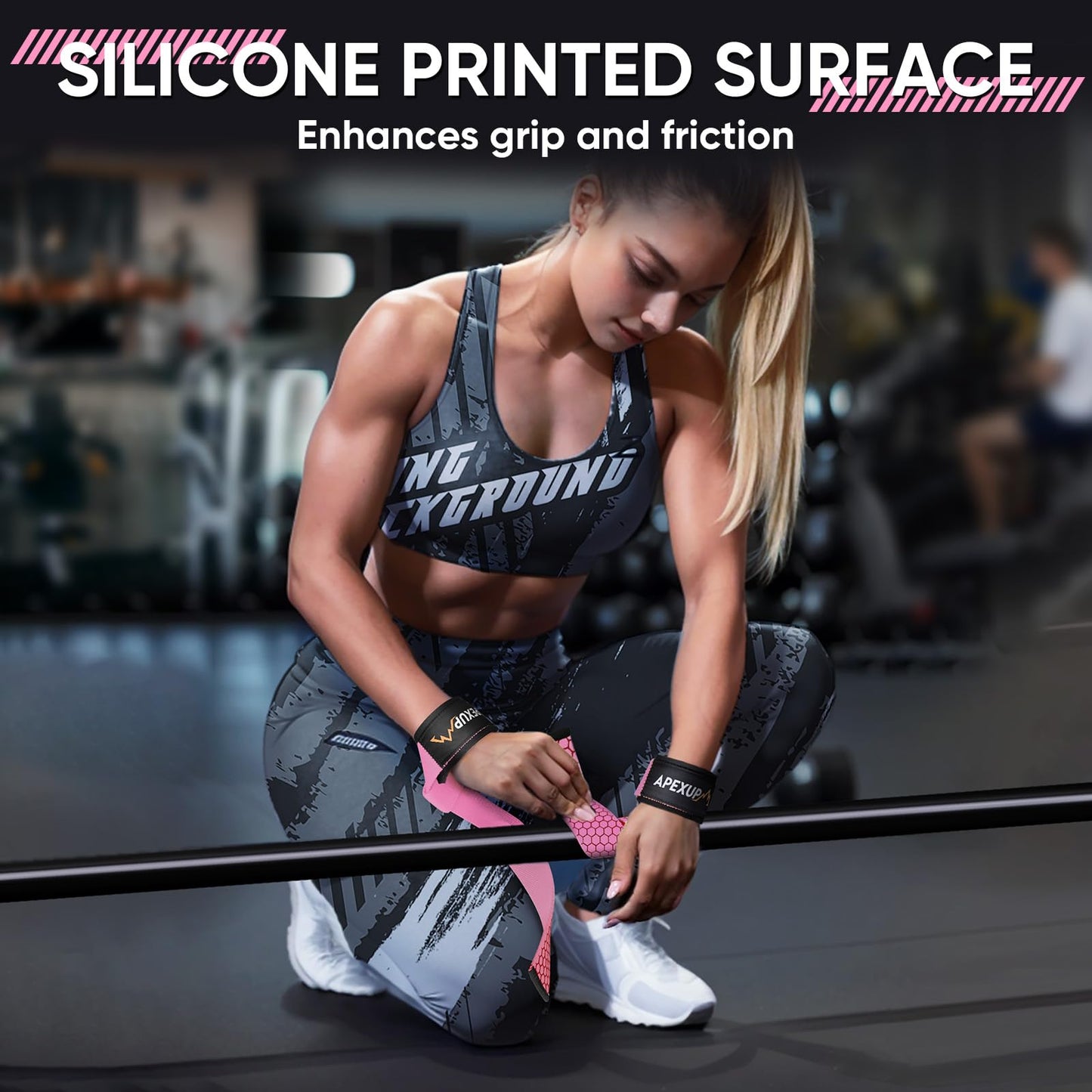APEXUP Weight Lifting Straps for Weightlifting, Lifting Wrist Straps Gym, Deadlift Strap, Anti Slip Silicone Weightlifting Strap Men Women Powerlifting, Strength Training (Pink, 2 Pair)