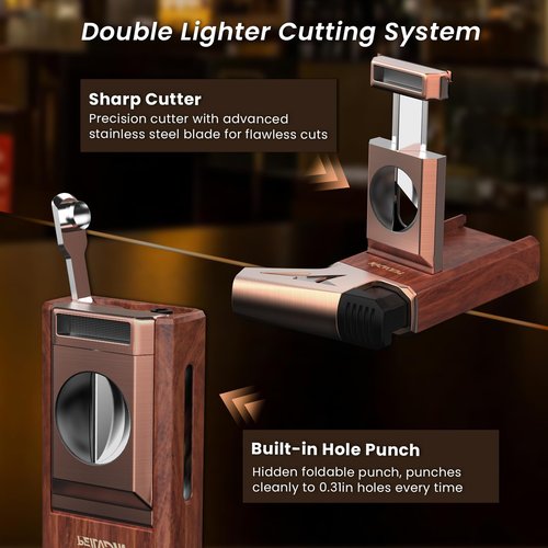 Torch Lighter with Built-in Cutter, Punch, Windproof Jet Flame Tool, Butane Refillable Torch Lighters, Gift for Men, Multi-Functional Accessories, Lighters for Candle, Travel (Butane Not Included)