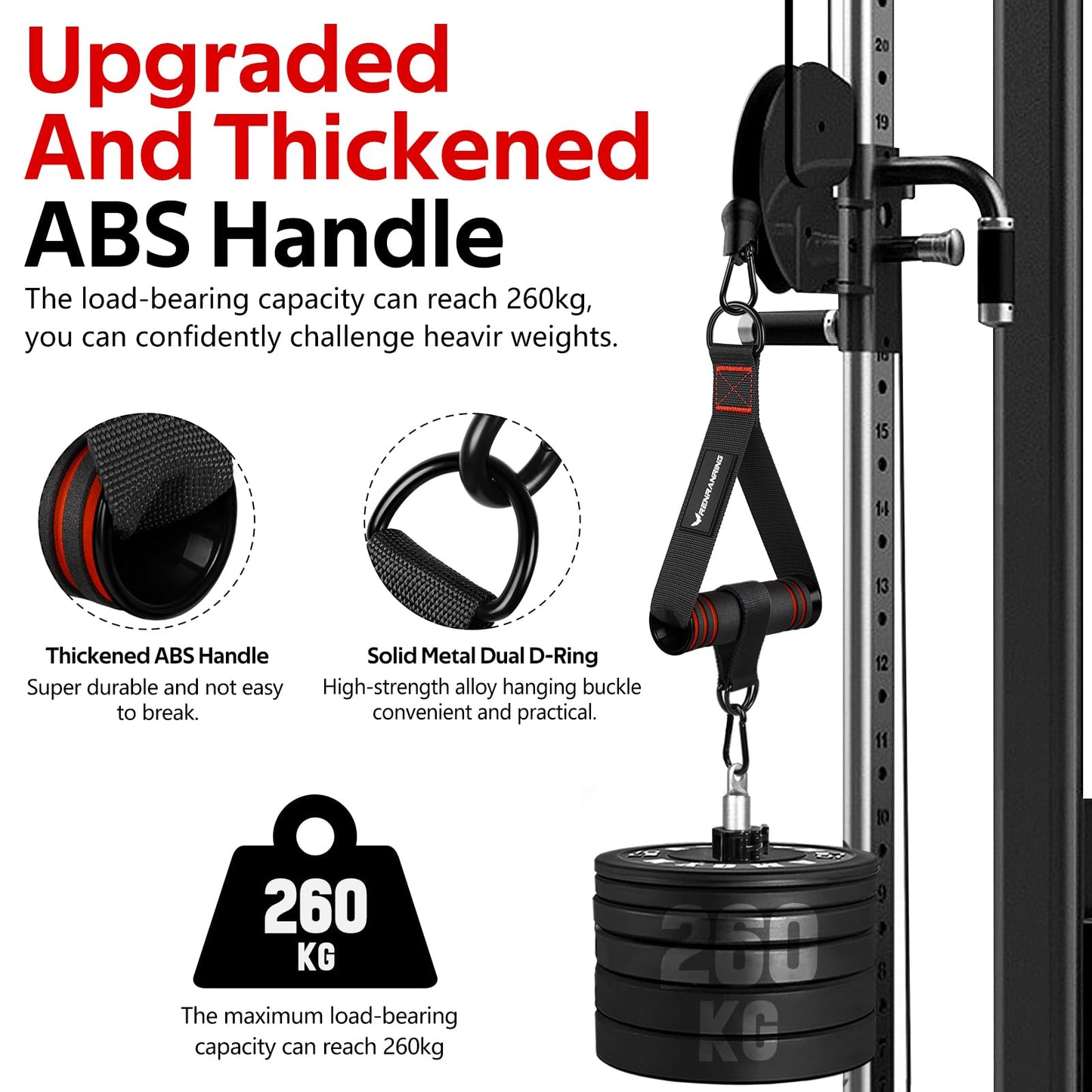 RENRANRING Gym Exercise Handles, Replacement Handle Attachments for Cable Machine Pulleys, Resistance Band and Strength Trainer, Pull Down Workout Accessories, Home Gym Add On Equipment
