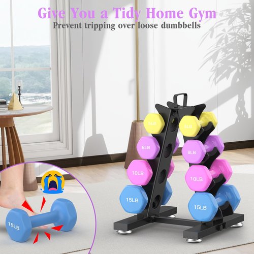 TomCare 4 Tier Dumbbell Rack Stand Only, Weight Rack for Dumbbell Set (5-15 LB) Home Gym Storage Rack for Weights Metal A-Frame Strength Training Dumbbell Racks with Handle (Dumbbells not Included)
