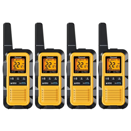 Gaswei G2Pro+ IP67 Waterproof Floating Walkie Talkies with Double PTT, FM Radio, SOS & NOAA Weather Alerts, 2W Long Range Two-Way Radios for Adults, VOX Enabled, Rechargeable Lithium Battery (4 Pack)