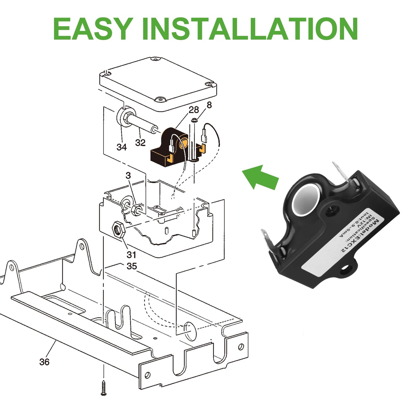 10L0L Golf Cart Inductive Throttle Sensor for EZGO TXT Medalist Electric 1994 & Up Golf Carts Replaces 25854G01 25854-G01