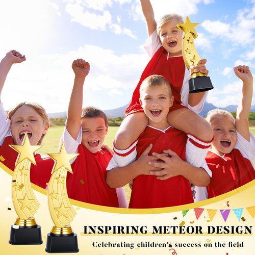 Quelay 4 Pcs 9.5 Inch Shooting Star Trophy Awards Gold Plastic Star Trophies Bulk for Employee Recognition, School Prizes, Motivational Gifts, Celebrating Outstanding Achievements, Competitions
