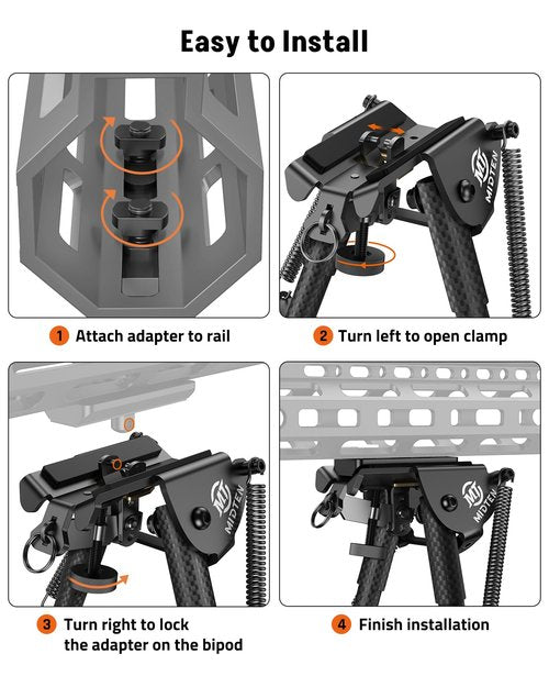 MidTen Bipods for Rifles M-Rail Sling Stud Bipod with Adapter Lightweight 6-9 Inches Carbon Fiber