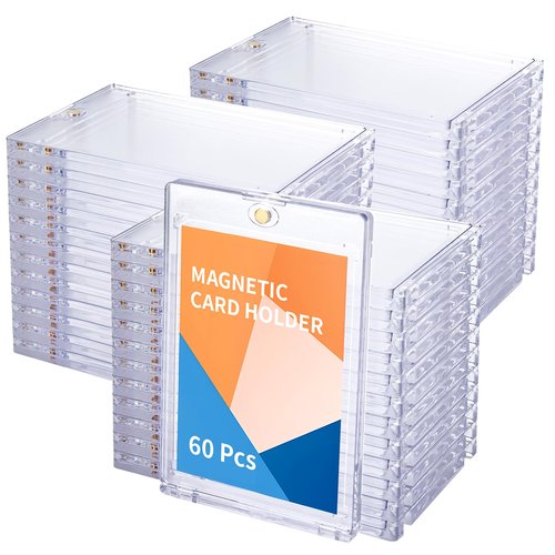 WISYOK 60 Pcs Magnetic Card Holder, 35pt Ultra Pro One Touch Card Holder, UV Card Protectors Hard Plastic for Sports Cards, Magnet Case, Trading Card Display