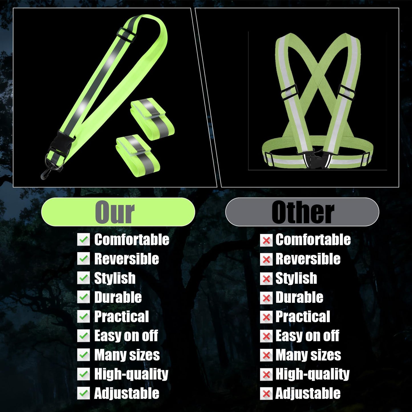 Alrhso Reflective Sash for Walking at Night, 3 Pcs High Visibility Reflective Running Gear Night, Adjustable Night-Walking Safety Gear for Men Women