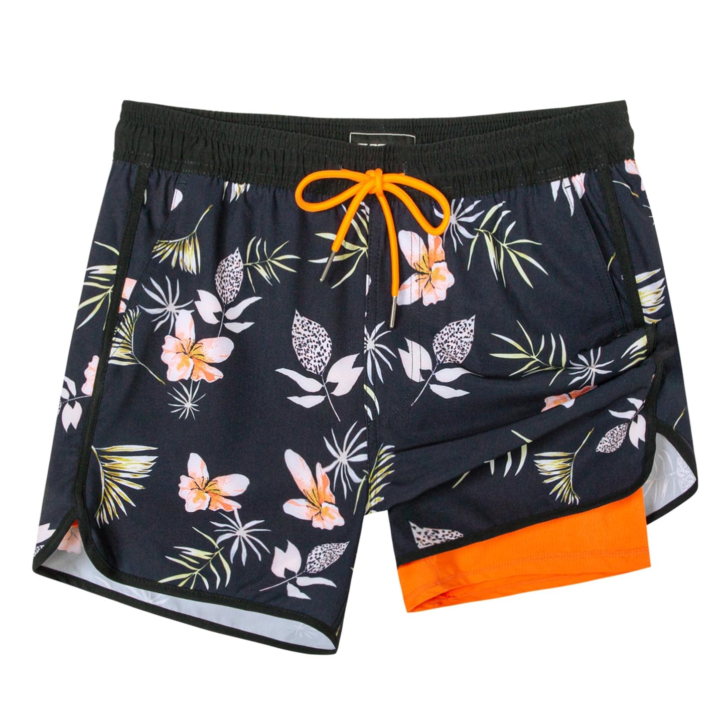 SURF CUZ Mens Swim Trunks with Compression Liner 5" Swimming Trunks 5 Inch Retro Swim Shorts with Zipper Pockets,Daybreak,M