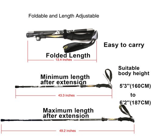 A ALAFEN Aluminum Collapsible Ultralight Travel Trekking Hiking Pole for Men and Women, Black 1 Single Pole